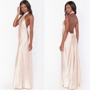 show me your mumu jasmine maxi halter dress champagne luxe satin women xx-small
